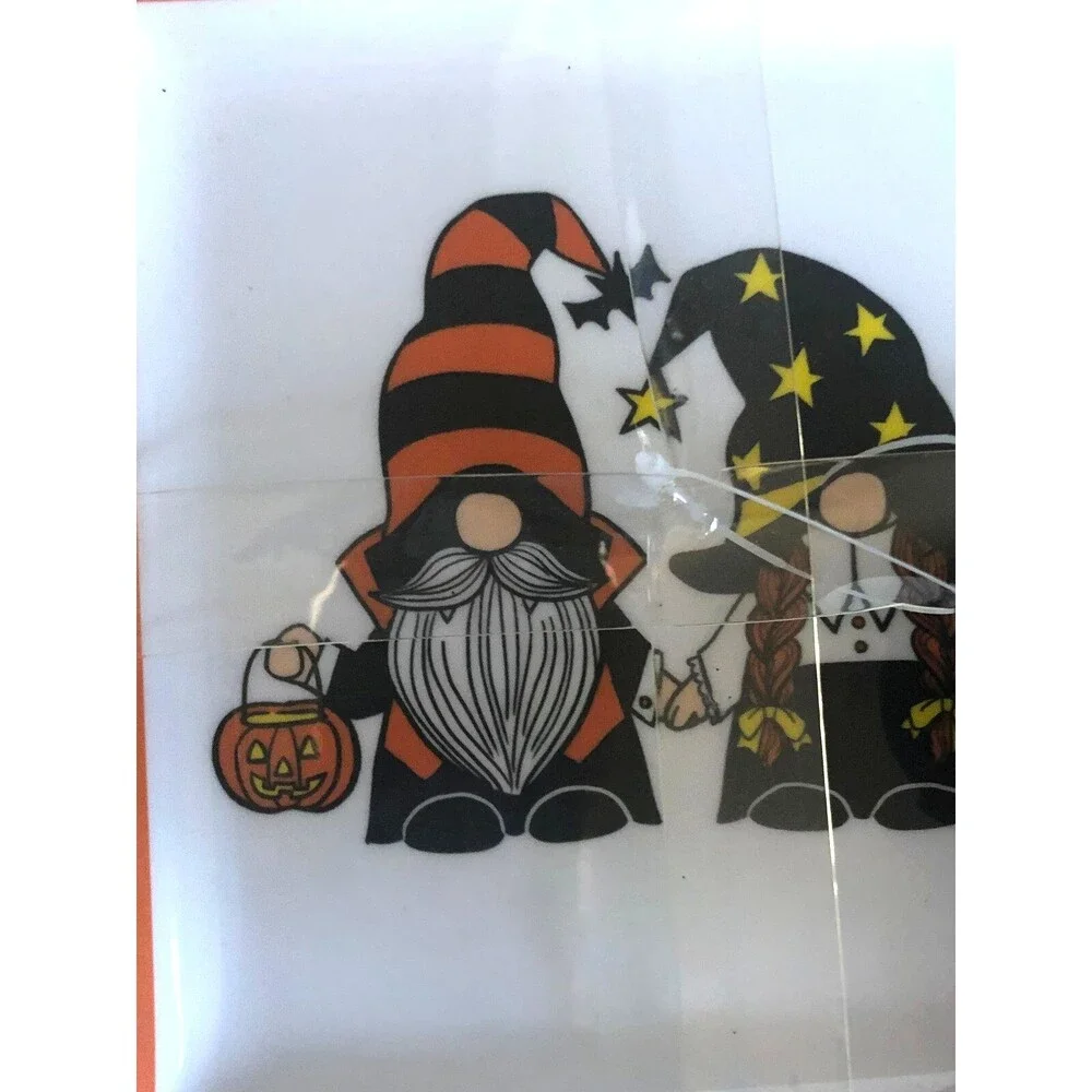 Halloween Gnomes Melamine Plates Witch Black Cat Orange 6 Inch Square Set of 4